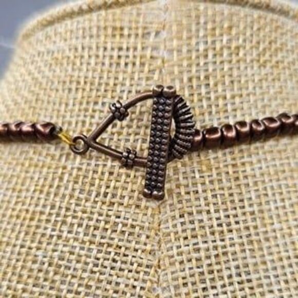 Blue Agate 2"L Pendant Brass Gold Facet Cat's Eyes Bead Necklace 22.5"L - Picture 4 of 6